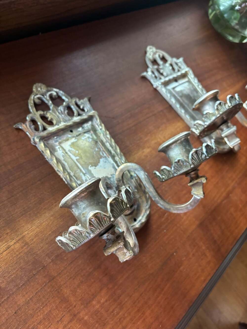 Vintage Pair of Ornate Metal Wall Sconces Candle Holders - Project!